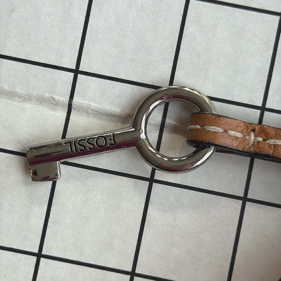 Fossil Leather Shoulder Bag | Cognac Brown Satchel | Buckle Detail | Key Charm - Picture 9 of 13